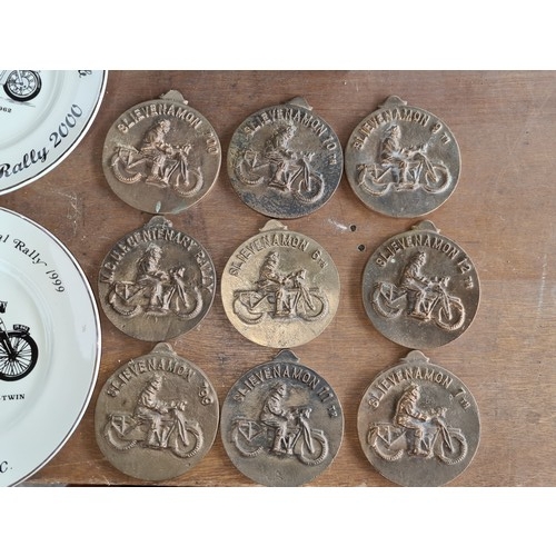 174 - A fascinating lot of motoring memorabilia including two presentation plates including for reading 