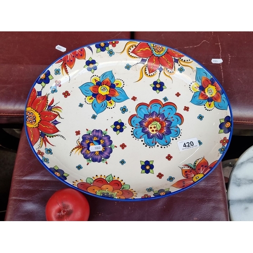 420 - Hand-painted floral Irish ceramic platter dish from Slaneyside Pottery. Notable for its Irish design... 