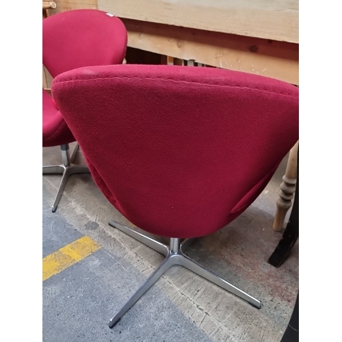 422 - Star Lot : A fabulous pair of Pair of Mid-Century Modern style red Swan chairs after  Arne Jacobsen ... 