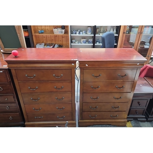 446 - Star lot : A fabulous Pair of matching quality cherry wood chest of drawers. With five good sized dr... 