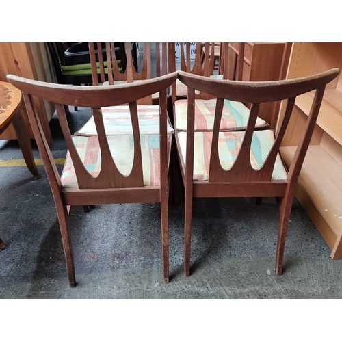 465 - Star Lot : Set of six G-Plan Brasilia Mid-Century Modern teak dining chairs with unique cut-out back... 