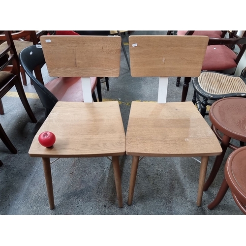 467 - Pair of mid century  solid oak chairs after Cor Alons by Gouda De Boer with a light finish and white... 