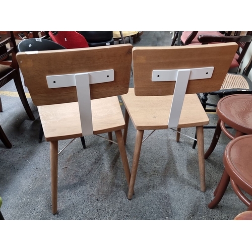 467 - Pair of mid century  solid oak chairs after Cor Alons by Gouda De Boer with a light finish and white... 