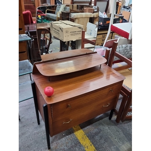 472 - Star Lot : A very nice sized Mid-Century Modern wooden vanity dresser with mirror, two drawers, and ... 