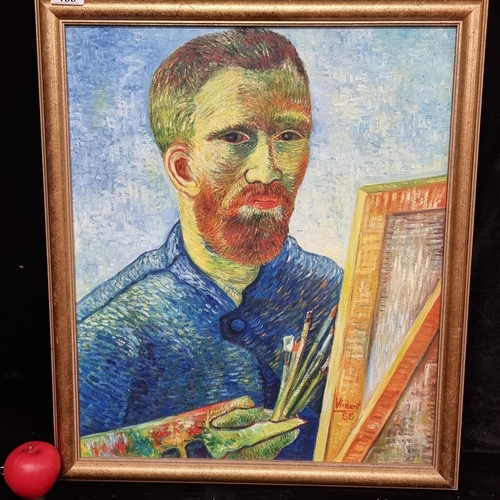 100 - A fabulous oil on canvas painting after Vincent Van Gogh's Parisian self portrait. Rendered in wonde... 