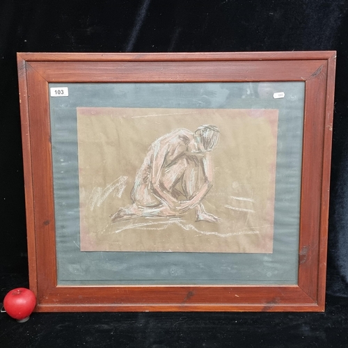 103 - A well observed original chalk pastel on coloured paper drawing / painting. Features a female life d... 