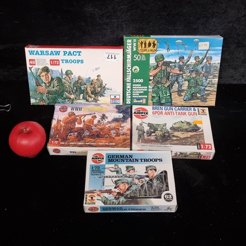 117 - Five boxes of German Mountain Troop model figures including AirFix 1:72 Series 1 examples, AirFix 1:... 