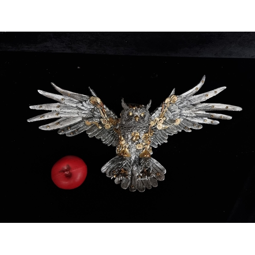 197 - A highly detailed steam punk figure of a perched barn owl with mechanical hand painted detail. New f... 