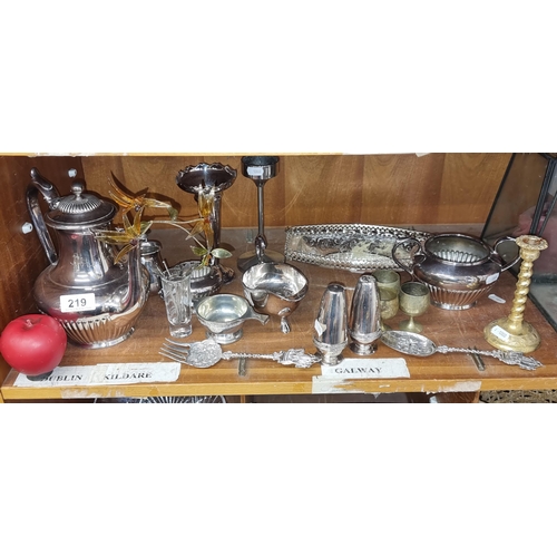 219 - A stunning large collection of 17 EPNS silver plate items including coffee pot, cocktail spoons and ... 