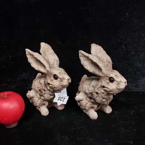 220 - Two super cute rustic rabbit sculptures with glass eyes. Brand New From a top quality Uk interior De... 