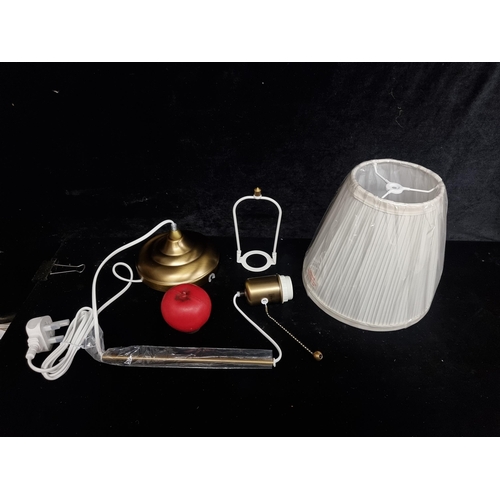 233 - A brand new in box Astrid brass desk lamp with pull chain and pleated shade.