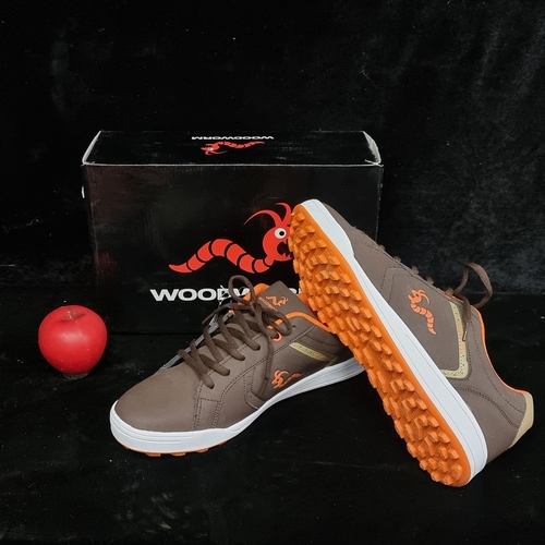 261 - A brand new pair of Woodworm Gortex  UK size 10 golf shoes in brown and orange.