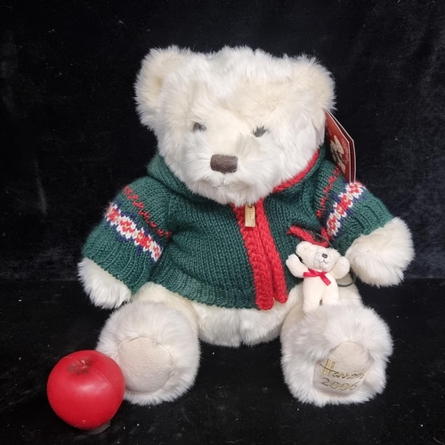 266 - A super large Harold's teddy bear with Christmas themed jumper and a miniature bear in his pocket. W... 