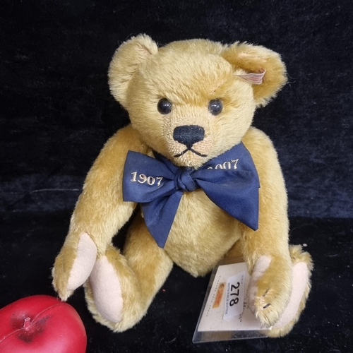 278 - A commemorative 1907-2007 Steiff teddy bear with signature button to ear and original tags. His frie... 