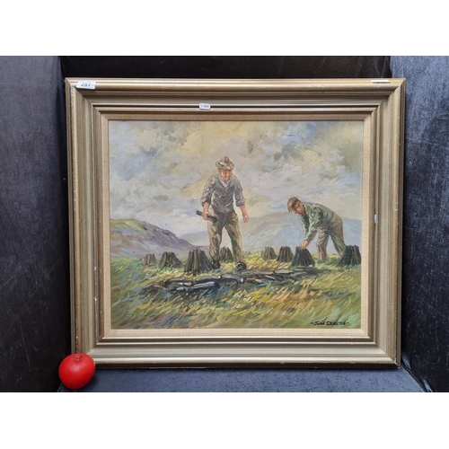 287 - Star Lot: A large original oil on canvas painting titled ' Stacking Turf' after well known artist Jo... 