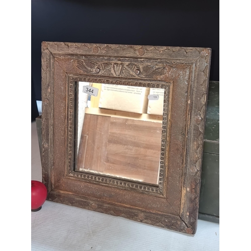 344 - A very pretty antique square carved wood framed mirror.