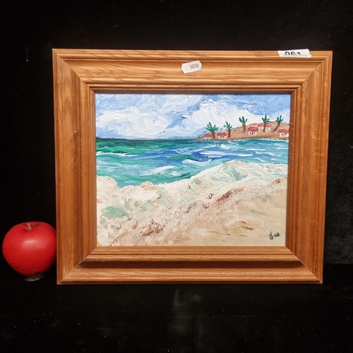 61 - A colourful original oil on canvas painting. Features a Mediterranean coastal scene with impressioni... 