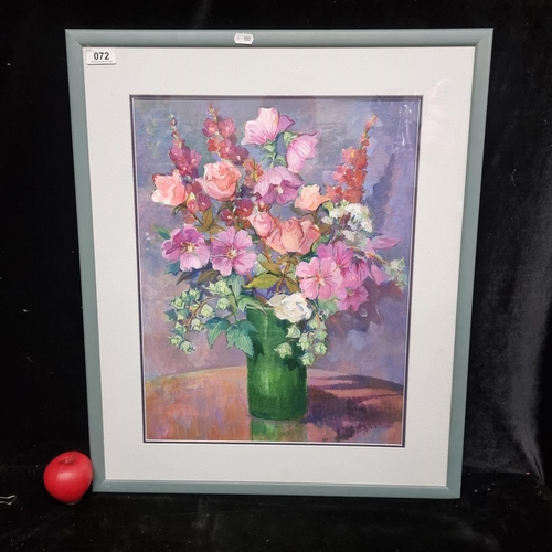 72 - A wonderfully colourful gouache on paper painting featuring a still life of flowers in a vase. Rende... 