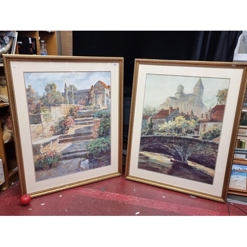 74 - Two very large high quality prints of paintings originally by Don Munz showing Mediterranean landsca... 