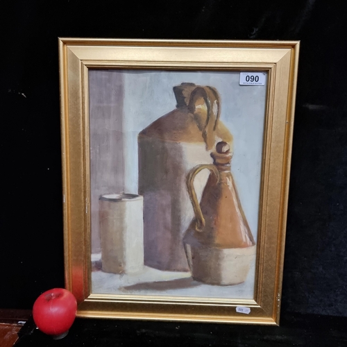 90 - An original acrylic on paper painting featuring still life of stoneware jugs. A well achieved piece.... 