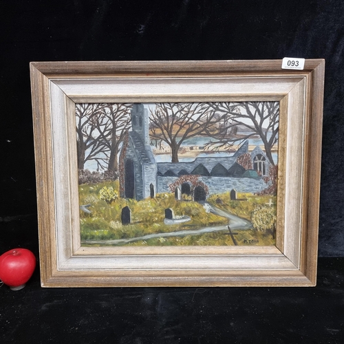 93 - A charming mid 20th century oil on board painting titled 'Old Abbey Howth'. Features the titular abb... 