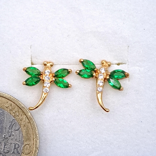 45 - A very pretty pair of dragonfly stud earrings set with green and white gemstones. Boxed. Possibly go... 