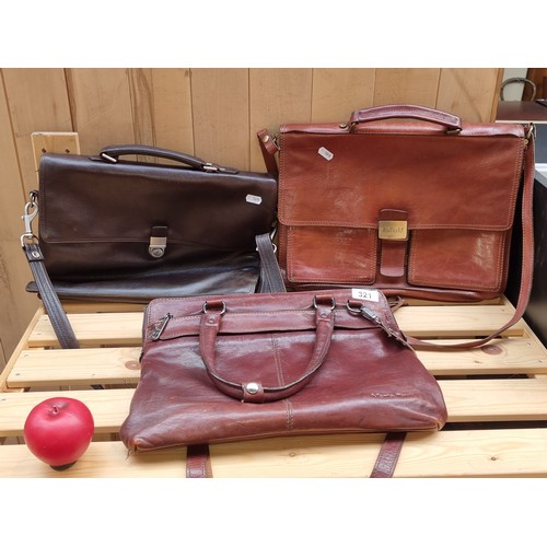 321 - Three genuine leather satchel bags with multiple zipped compartments. Includes 'La Moda' 'Picardo' a... 