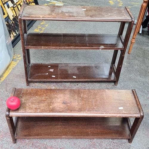 478 - Set of three stained oak wooden stacking bookshelves. From a fabulous house in Dalkey.