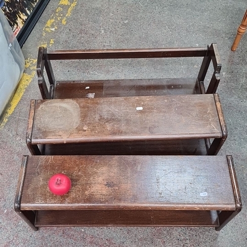 478 - Set of three stained oak wooden stacking bookshelves. From a fabulous house in Dalkey.