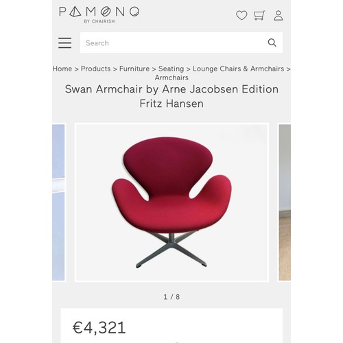 422 - Star Lot : A fabulous pair of Pair of Mid-Century Modern style red Swan chairs after  Arne Jacobsen ... 