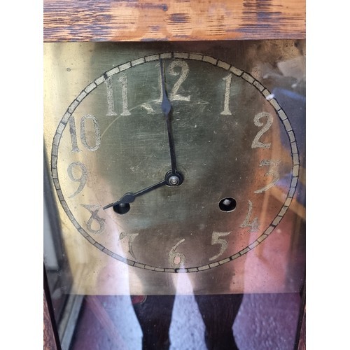 290 - Star Lot: A handsome oak cased wall clock with hand etched brass face. 'International Time Recording... 