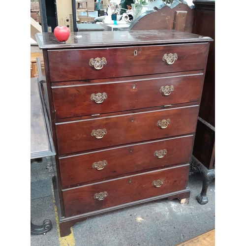 408 - Star Lot : A tall Georgian mahogany chest of drawers with a fitted secretaire, features brass handle... 