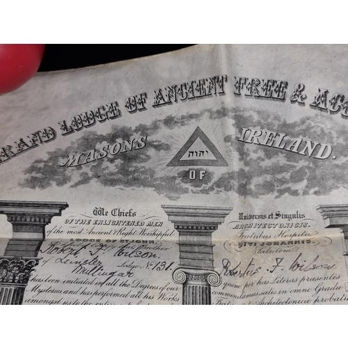 411 - A very interesting  1904 Grand Lounge of Ancient Free and Accepted Mason's of Ireland Certificate on... 