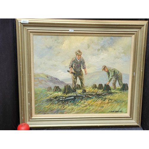 287 - Star Lot: A large original oil on canvas painting titled ' Stacking Turf' after well known artist Jo... 