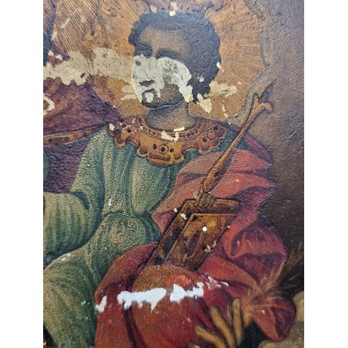 85 - Star Lot: An amazing 17th century Russian tempera on oak panel painting. Titled 'The Mother of God' ... 