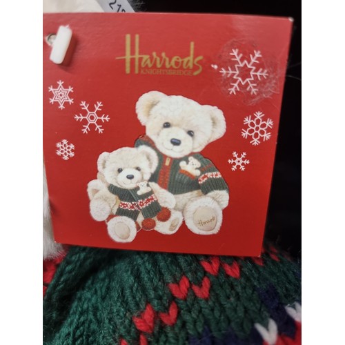 266 - A super large Harold's teddy bear with Christmas themed jumper and a miniature bear in his pocket. W... 