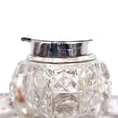 1042 - A very attractive antique silver inkwell with sterling silver pierced gallery inkstand and gadrooned... 