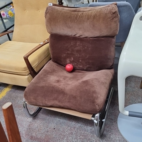 405 - Star Lot : Mid-Century Modern brown suede 1970s and chrome tubular cantilever chair with adjustable ... 