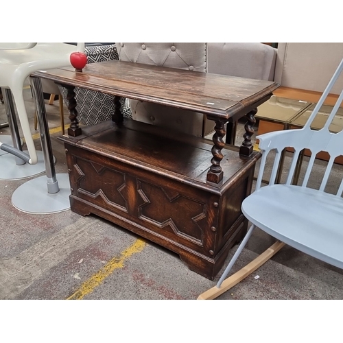 407 - Star lot : A fabulous early 19th century Antique oak Monks bench with wooden storage box with a lift... 