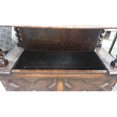 407 - Star lot : A fabulous early 19th century Antique oak Monks bench with wooden storage box with a lift... 