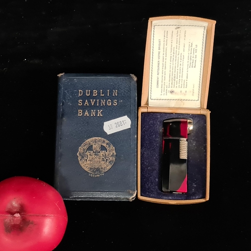 103 - A vintage French Prince branded pipe / cigarette lighter in original box along with a 'Dublin Saving... 