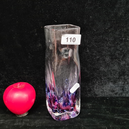 110 - A fabulous hand blown amethyst Jerpoint studio art glass square vase, with pontil mark to base. For ... 