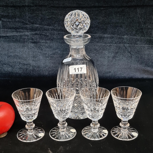 117 - A gorgeous Waterford Crystal set including a decanter and four stemmed glasses all in the Tramore pa... 