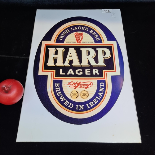 119 - A nicely size plexi glass Harp Lager Beer advertising sign.