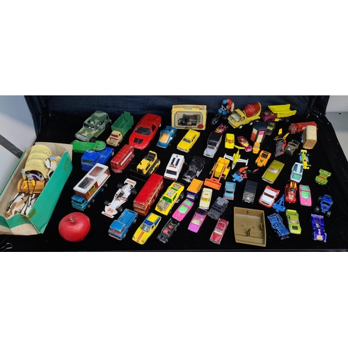 124 - A large orange box comprising of collectors car die cast models including Lledo, Corgi, Tonka exampl... 