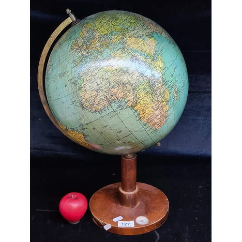 127 - Star lot : A stunning large Scandinavian made 1950's table globe mounted on a wooden base which also... 