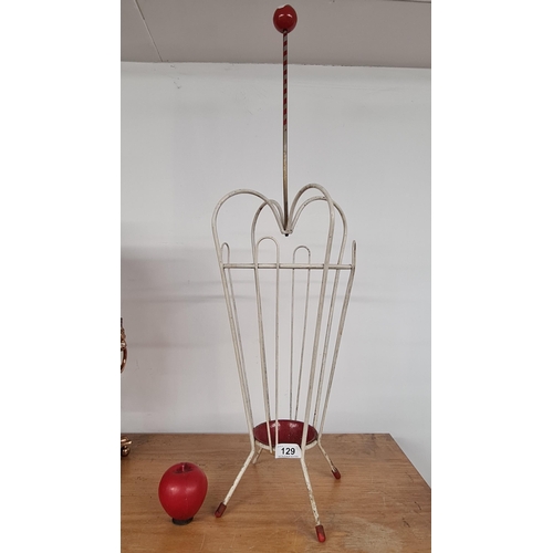 129 - A super stylish 1950's atomic wirework umbrella stand. Great red and white colour way.