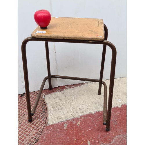 354 - A vintage lab stool with wooden seat and metal frame. Lovely charm to this piece.