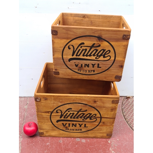 358 - A pair of graduated Vintage Vinyl Wooden Storage Crates. Perfect for your overflowing collection of ... 