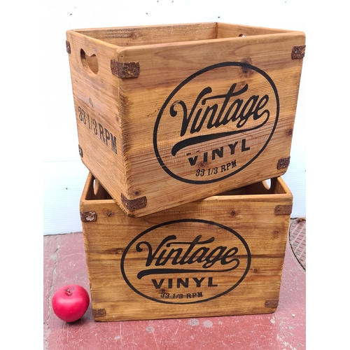 359 - A pair of  graduated Vintage Vinyl Wooden Storage Crates. Perfect for your overflowing collection of... 